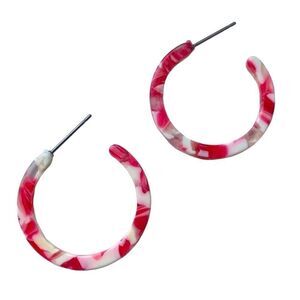 Swirled Pink & White Marbleized Acetate Sustainably Made Hoop Handmade Earrings